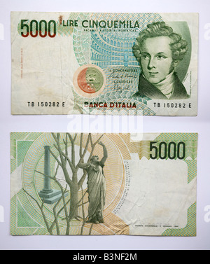 5000 Lire italienische Banknoten aus Italien Stockfoto