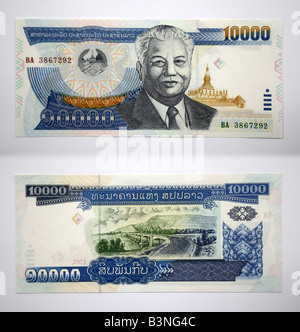 10000 Kip Währung Banknoten aus Laos Kip Stockfoto