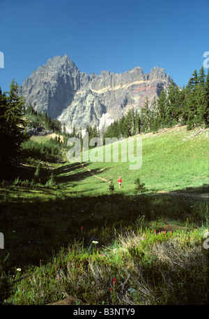 Wanderer auf Basis der drei Fingered Jack Mountain Oregon Stockfoto