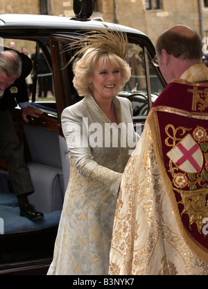 Hochzeit von Prinz Charles und Camilla Parker Bowles Camilla kommt für den Segen Stockfoto