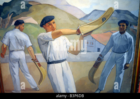 Malerei auf dem Display in der baskischen Museum zeigt eine Partie "Pelote Basque", eine sehr populäre lokale Sportart. Stockfoto