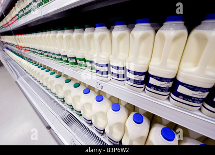 Eine gepackte Kühler Kabinett von Milch in Somerfield Supermarkt verkauft. Bild von Jim Holden. Stockfoto