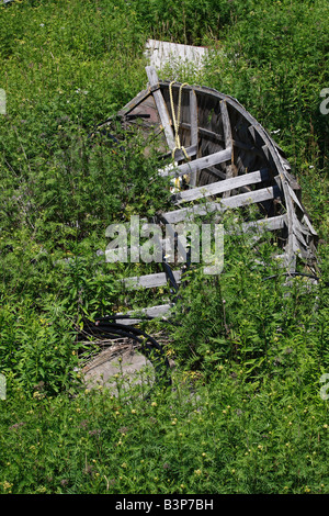 Verschmutzte grüne Natur Holzschiff Skelett vertikal von oben Ansicht Niemand keiner in Michigan USA Hi-res Stockfoto