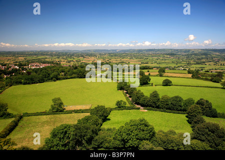 Das Somerset Levels von Glastonbury Tor St Michaels Turm England UK Großbritannien Stockfoto