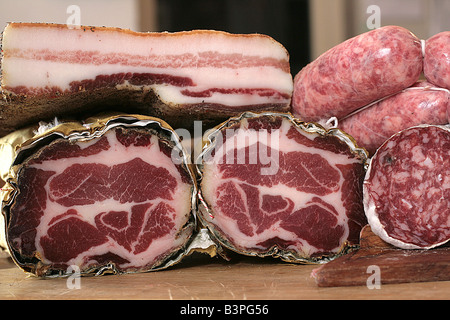 Salami, Salumificio Cerboni, Castel del Piano, Monte Amiata Gebiet, Toskana, Italien Stockfoto