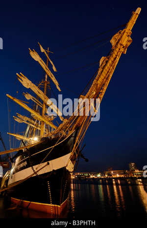 Nacht Foto des Russischen Tall Ship Krusenstern, Kruzenshtern im Hafen, Kieler Woche 2008, Kiel, Schleswig-Holstein Stockfoto