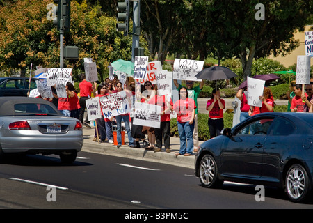 Union Mitarbeiter U S Regierung Auftragnehmer suchen Unterstützung von vorbeifahrenden Autofahrer, da sie für bessere Arbeitsbedingungen und Löhne Streikposten Stockfoto