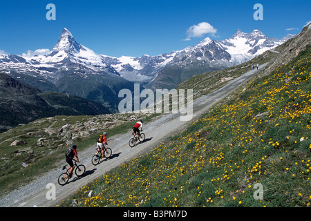 Mountainbiker, MTS Matterhorn und Rothorn, Wallis, Schweiz, Europa Stockfoto