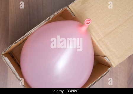 Rosa Ballon im Karton Stockfoto