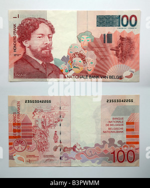 100 Franken Banknoten aus Belgien Stockfoto