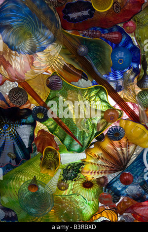 "Chihuly Bridge aus Glas", Blick auf Glaskunst in Decke. Museum für Glas Tacoma Washington State WA USA Stockfoto