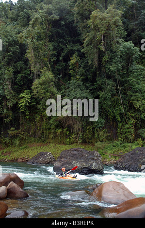 Kajakfahrer, die Verhandlungen über Stromschnellen am Tully River Tully Gorge National Park North Queensland Australien Nein Herr Stockfoto