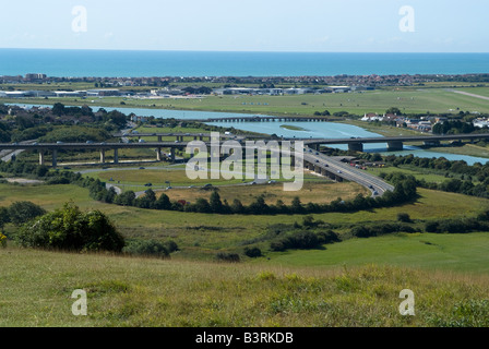 Shoreham auf Meer und Flughafen gesehen von der South Downs südlichen England UK Stockfoto