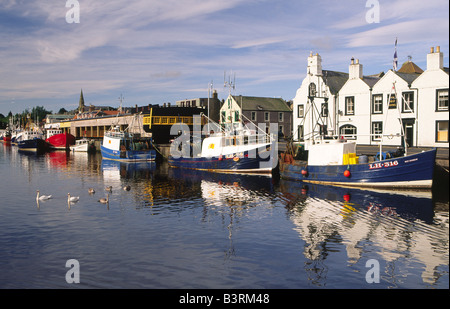 Angelboote/Fischerboote an einem ruhigen noch morgen in eine malerische malerischen Eyemouth Hafen Berwickshire schottischen Grenzen Scotland UK Stockfoto