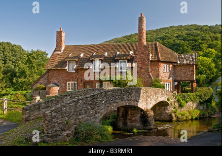 Antike Lastesel Brücke in der Ortschaft Allerford in Somerset West Of England Stockfoto