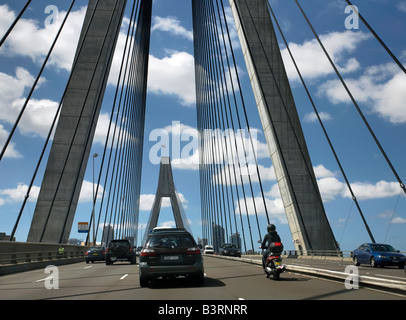 ANZAC Bridge Sydney Skyline Stadthafen Stockfoto