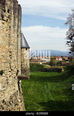 Die mittelalterliche Stadt Carcassone in Frankreich. Detail. Stockfoto