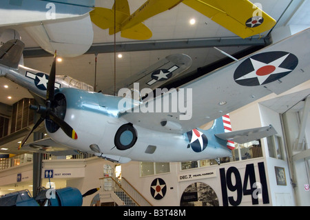 Ein Kampfflugzeug Grumman F4F Wildcat Marine auf statische Anzeige auf der Naval Air Museum, NAS Pensacola, Florida Stockfoto