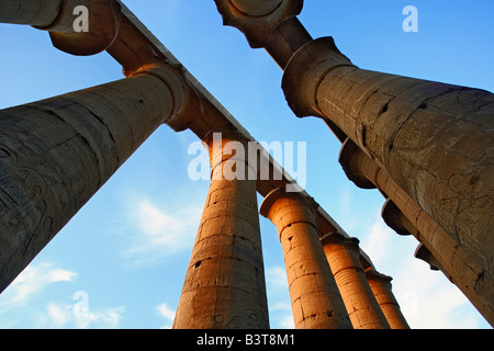 Himmelwärts Blick auf massiven Säulen bei Sonnenuntergang, Luxor-Tempel befindet sich am modernen Tag, Luxor oder antike Theben Stockfoto