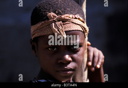 Afrika, Kenia, Mfangano Island. Ein armes Kind Gesicht. Stockfoto