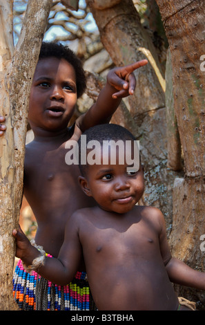 Afrika, Südafrika, KwaZulu Natal, Shakaland, Zulu jungen (MR) Stockfoto