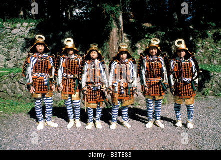 Japan, Nikko. Tōshōgū-Schrein Festival, Samurai Krieger Rüstung. Stockfoto