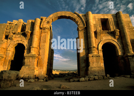 Asien, Jordan, Jerash. Bogen der Truimph, Hadrian zu Ehren. Stockfoto