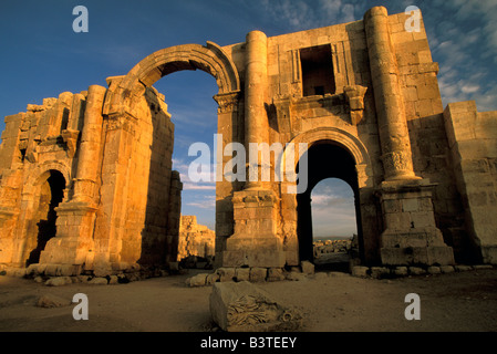 Asien, Jordan, Jerash. Triumphbogen, Hadrian zu Ehren. Stockfoto