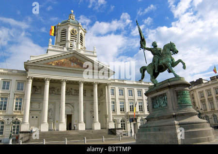 Europa, Belgien, Brüssel-Hauptregion, Brüssel, Eglise St. Jacques Sur-Coudenberg und Statue der englische von Bouillon Stockfoto