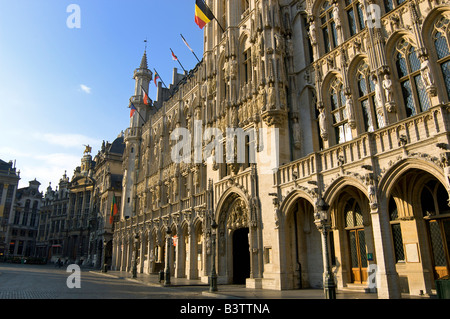 Europa, Belgien, Brüssel-Hauptregion, Brüssel, The Grand Place, Hotel de Ville, (Rathaus) 15. Jahrhundert Stockfoto