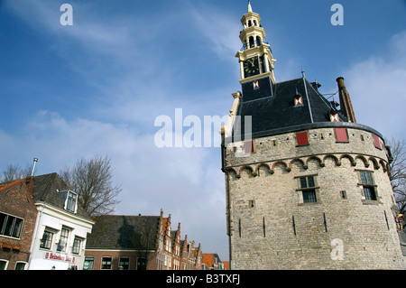 Europa, Niederlande (aka Holland), West Friesland Hoorn. Hoofdtoren Turms im historischen Hafen von Hoorn. Stockfoto