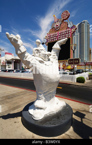 Clown-Statue vor dem Circus Circus Hotel und Casino in Las Vegas. Stockfoto