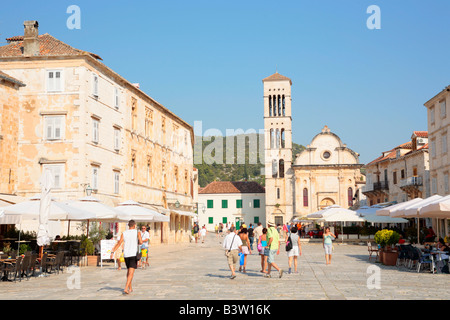 Hauptplatz der Stadt Hvar, Insel Hvar, Kroatien, Osteuropa Stockfoto