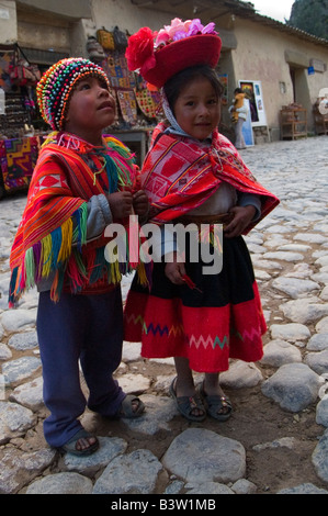 Pervian Kinder, Ollantaytambo, Heiliges Tal, Peru Stockfoto