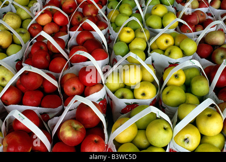 Reife rote & goldene Äpfel an einem Straßenrand farmstand Stockfoto