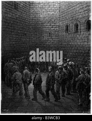 Gefangene, die in der Übung Yard im Newgate-Gefängnis, gestochen von Gustav Doré Kreisen Stockfoto
