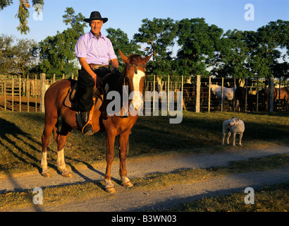 Südamerika, Uruguay, Florida, einem authentischen Gaucho und seinem treuen Pferd auf einer bewirtschafteten Ranch. Stockfoto