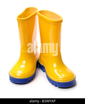 Gelbe Kinder Gummistiefel Stockfoto