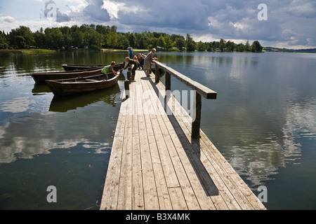 Steg auf Farup Sø (Farup See), in der Nähe von Jelling, Jütland, Dänemark Stockfoto