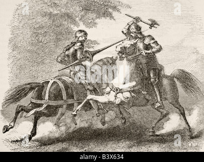 Berittene Zusammenstöße zwischen Robert the Bruce und Sir Henry de Bohun während der Schlacht von Bannockburn, Juni 13 1314. Stockfoto