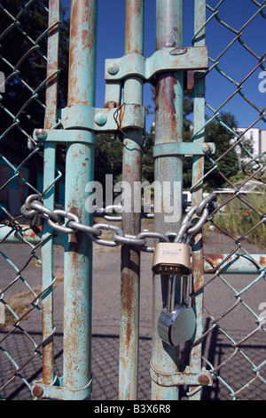 Kette Link Zaun Vorhängeschloss Stockfoto