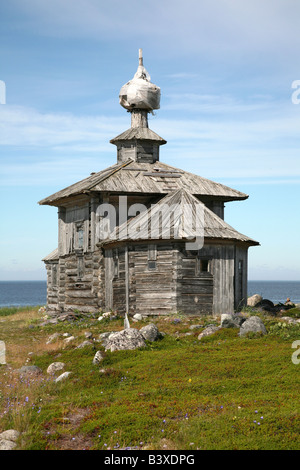 St Andrew Church auf den Zayatsky Inseln in der Nähe der Solovetsky Inseln im Weißen Meer, Russland Stockfoto