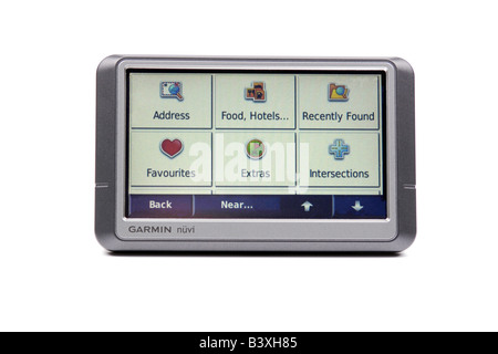 Garmin Nuvi tragbare Satellitennavigationssystem vor einem weißen Hintergrund Stockfoto