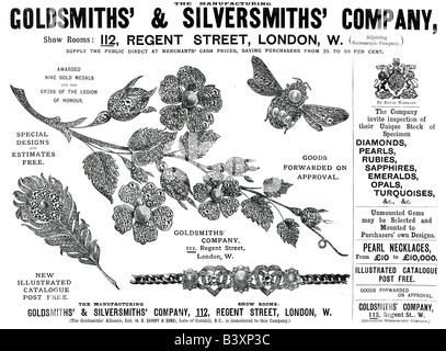 1897 viktorianischen Werbung für die Goldschmiede & Silberschmiede Unternehmen Regent Street London für nur zur redaktionellen Nutzung Stockfoto