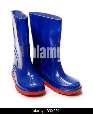 Blaue Kinder Gummistiefel Stockfoto