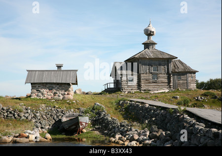 St Andrew Church auf den Zayatsky Inseln in der Nähe der Solovetsky Inseln im Weißen Meer, Russland Stockfoto