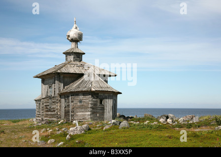 St Andrew Church auf den Zayatsky Inseln in der Nähe der Solovetsky Inseln im Weißen Meer, Russland Stockfoto