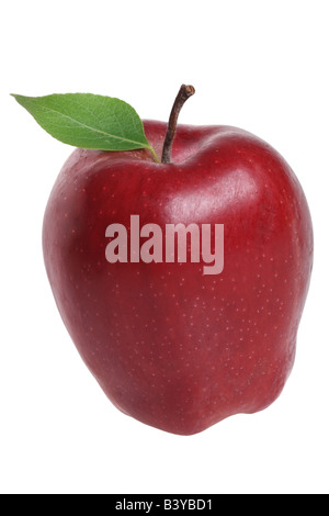 Roter Apfel mit Blatt ausschneiden isoliert auf weißem Hintergrund Stockfoto
