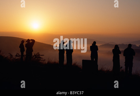 Südafrika, Natal Provinz Hluhluwe / Umfolozi Game Reserve. Sonnenaufgang über dem Hluhluwe / Umfolozi Game Reserve Stockfoto