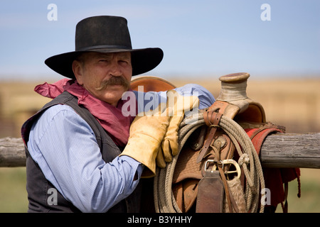 USA, Oregon, Seneca, Ponderosa Ranch. Porträt eines Cowboys. (MR) (PR) Stockfoto